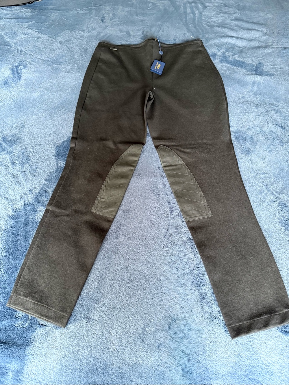 NWT Polo Ralph Lauren Womens Black Riding Pants Faux Leather Knee Patch Large